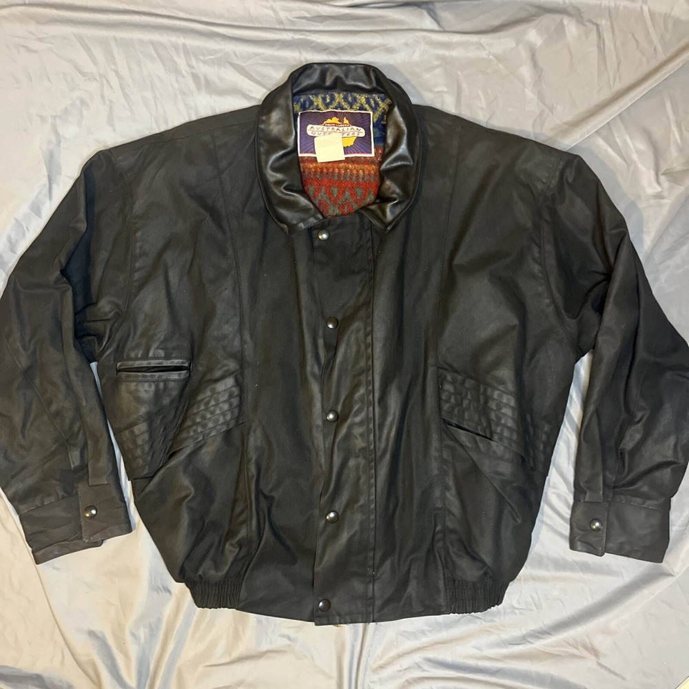 Vintage Down Under Australian Outfitters Oilskin Wool Lined Bomber‎ Size Small